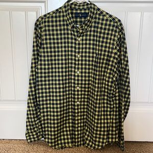 Ralph Lauren Gold & Black Checkered Long Sleeve Shirt Large